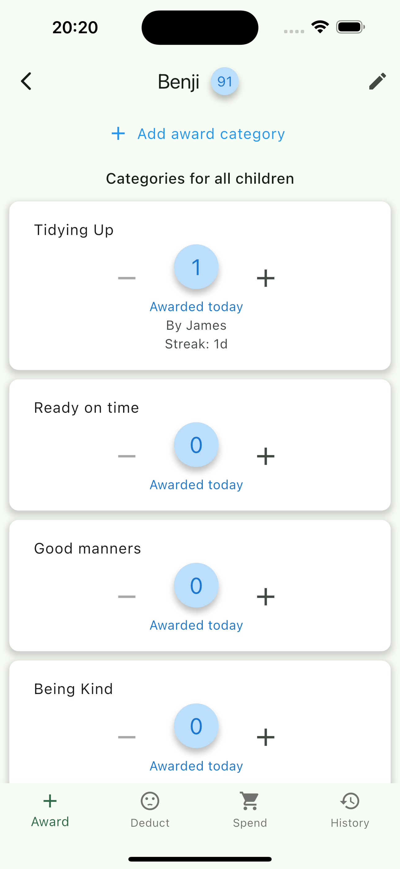 Housepoints app screenshot showing the interface